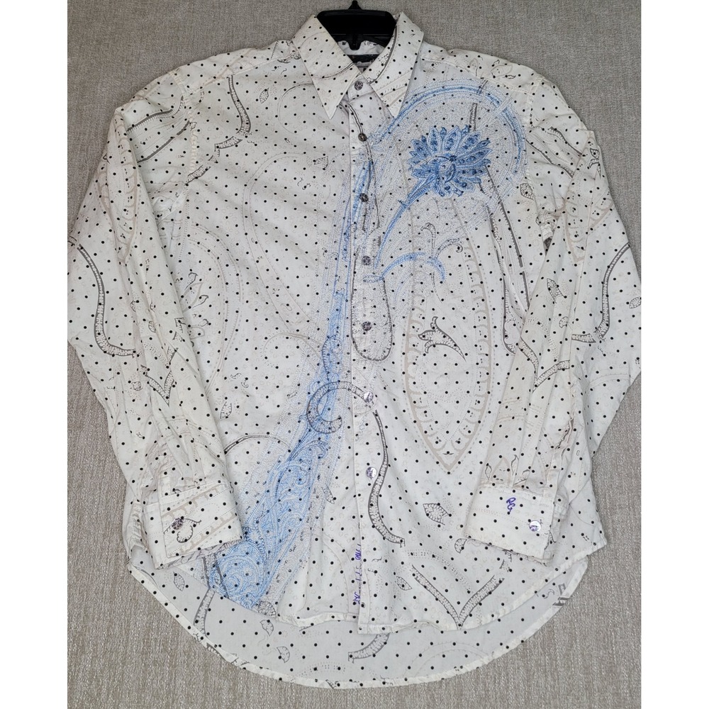 Robert Graham Shirt Mens M Tailored Fit Polka Dot Floral Embroidered Long Sleeve